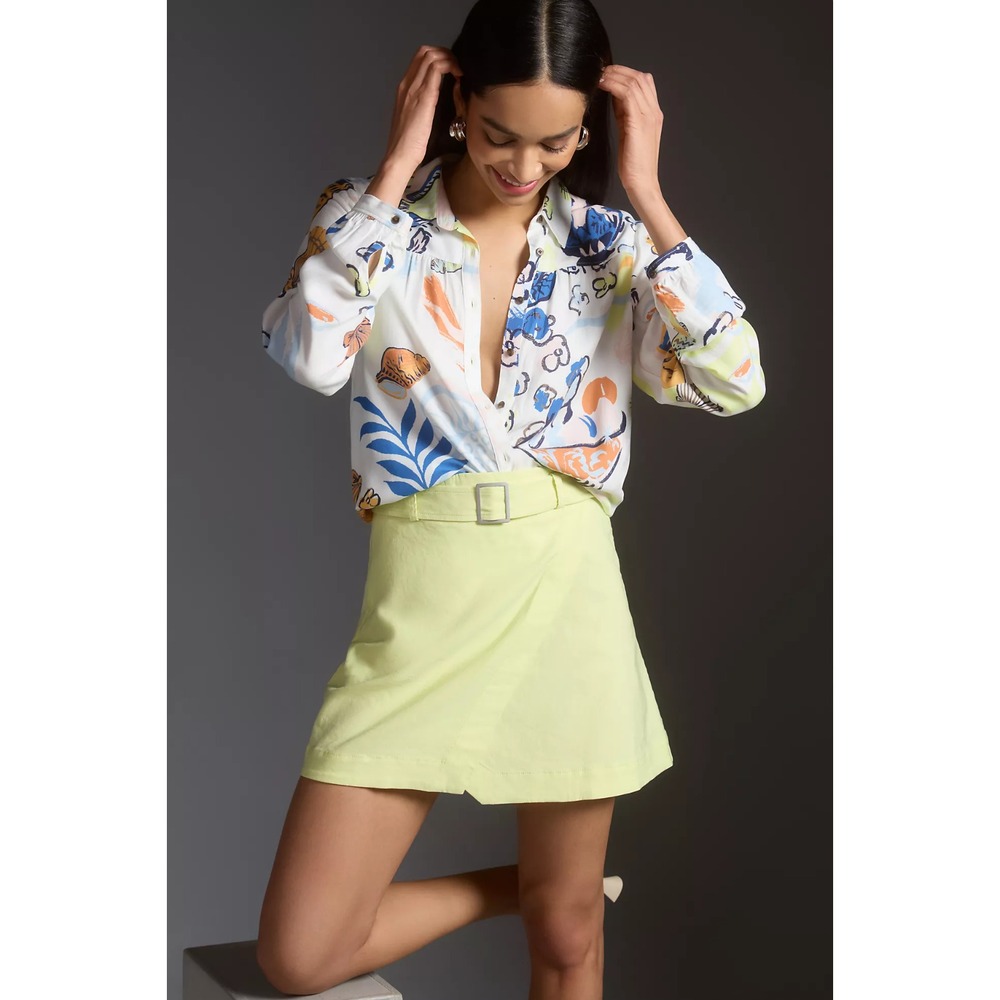 Anthropologie Maeve The Paz Button down Shirt Greek Pottery Shell Print Blouse M
